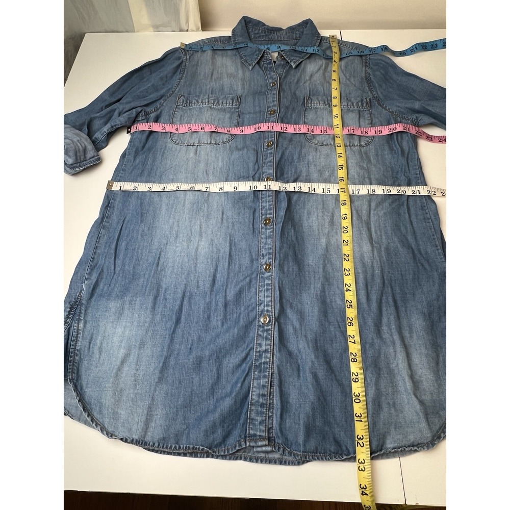 Chico's Long Denim Tunic Shirt Blue Button Up Roll Tab Sleeves 2 (12 Large) - Picture 8 of 13